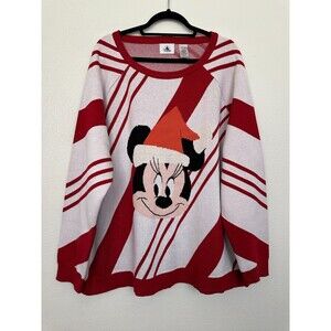 Disney Minnie Mouse Christmas Peppermint Candy Cane Sweater Red Women's 2X NEW